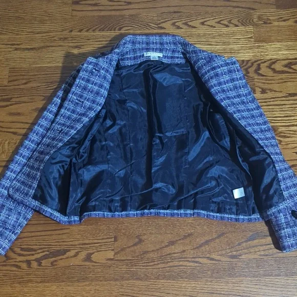 Pendleton Lavender Purple Plaid Blazer 100% Wool Tab Sleeves Cropped Sz 10P - Picture 8 of 11